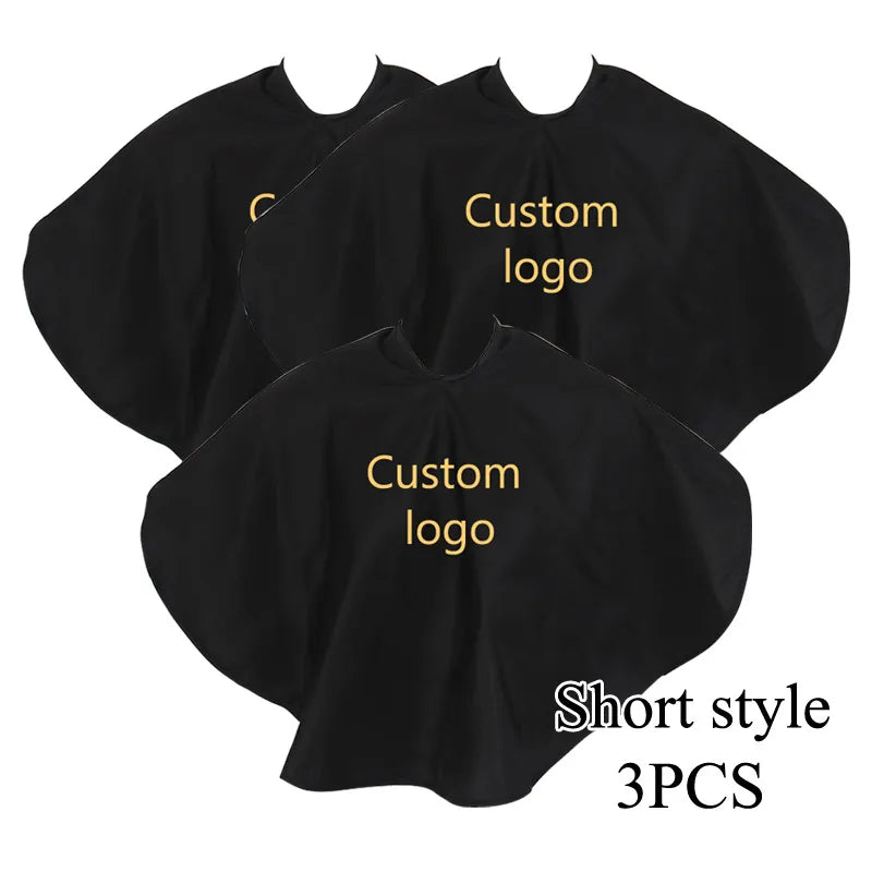 Custom Logo Hairdresser Barber Cape 3Pcs Black Waterproof Professional Hairstyle Cape Lighweight Home Sale Use Hair Cutting Cape