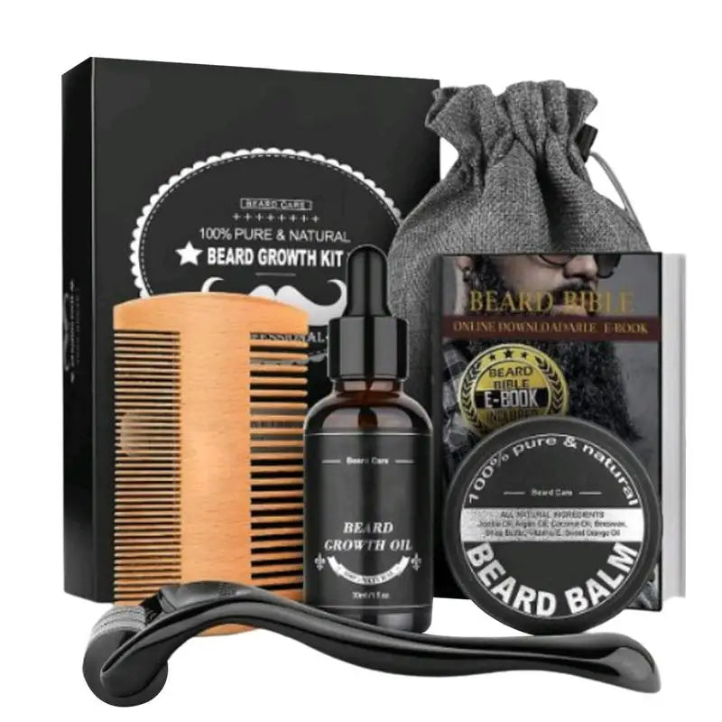 5pcs Beard Growth Kit Hair Growth Enhancer Thicker Oil Nourishing Leave-in Conditioner Beard Growth Solution Beard Cream comb