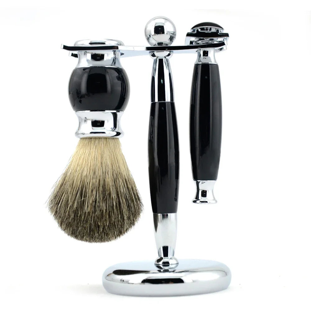 6pcs/kit Men Shaving Brush Holder Safety Razor Soap Bowl Set Metal Spray Paint Blue/Wooden/Ivory Barber Classic Grooming Gift