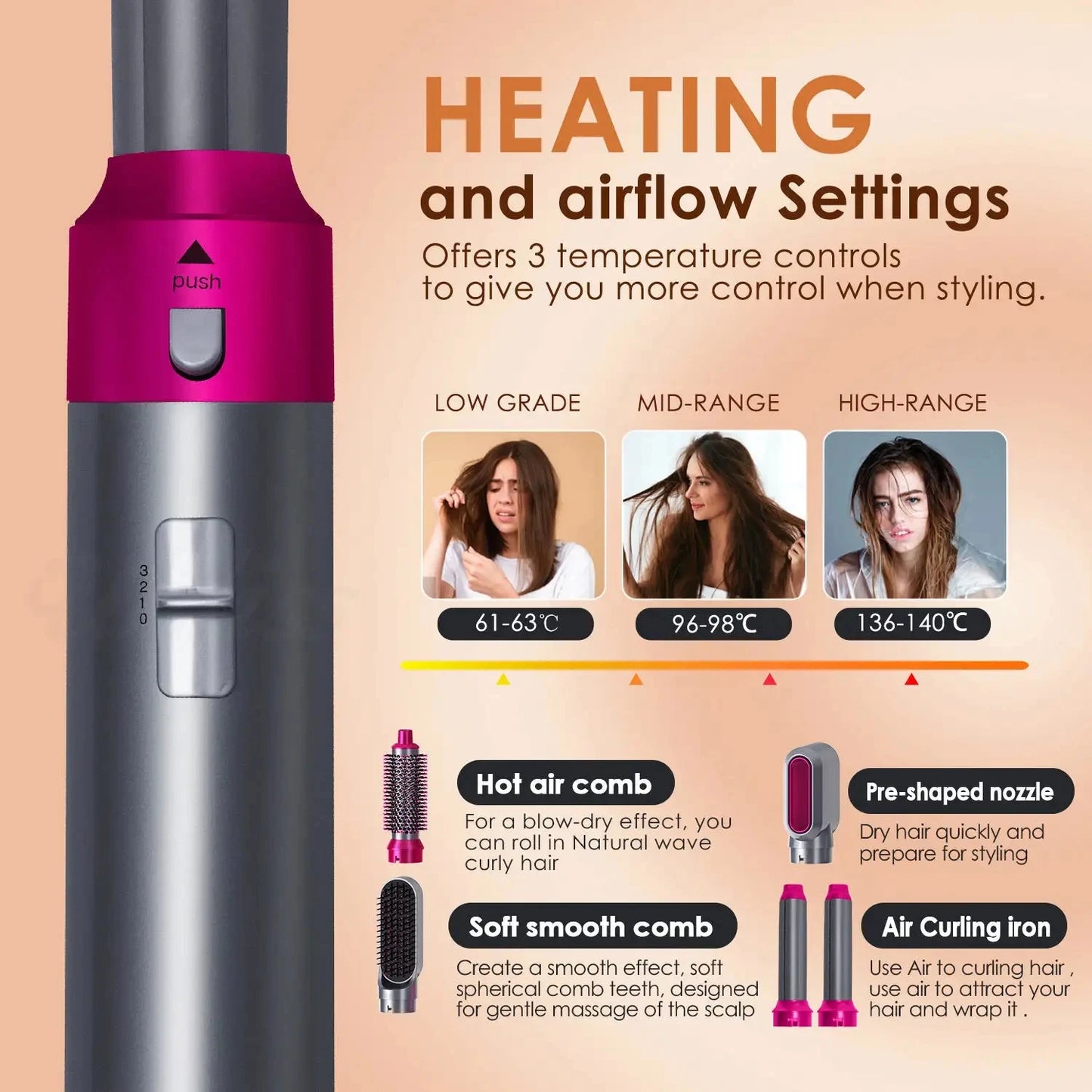 Professional Air Hair Styler 5 In 1 Hair Dryer  Hair Curling Straightening Hair Drying 1000W Hot Air Brushes