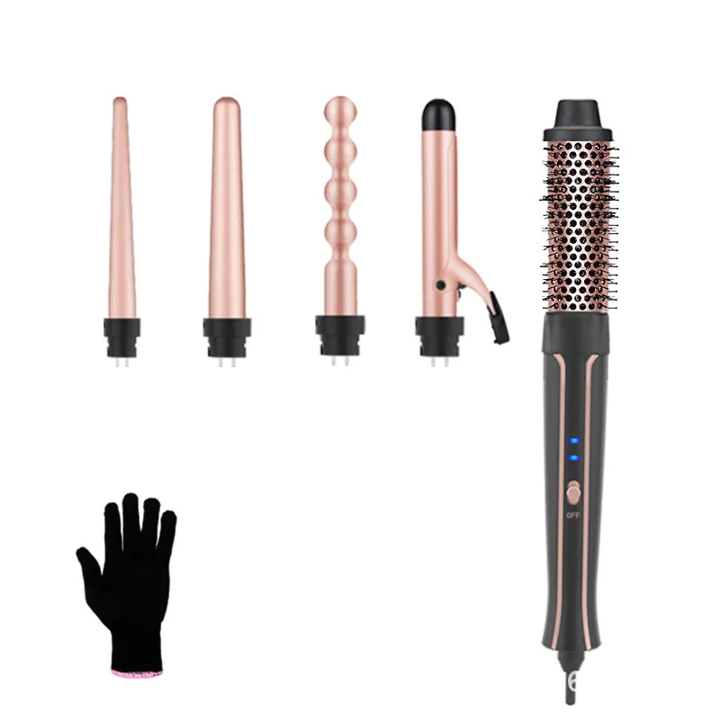 YAWEEN 5-in-1 Curling Iron Set, Instant Heating Curling Iron With Curling Brush, Replaceable Ceramic Iron