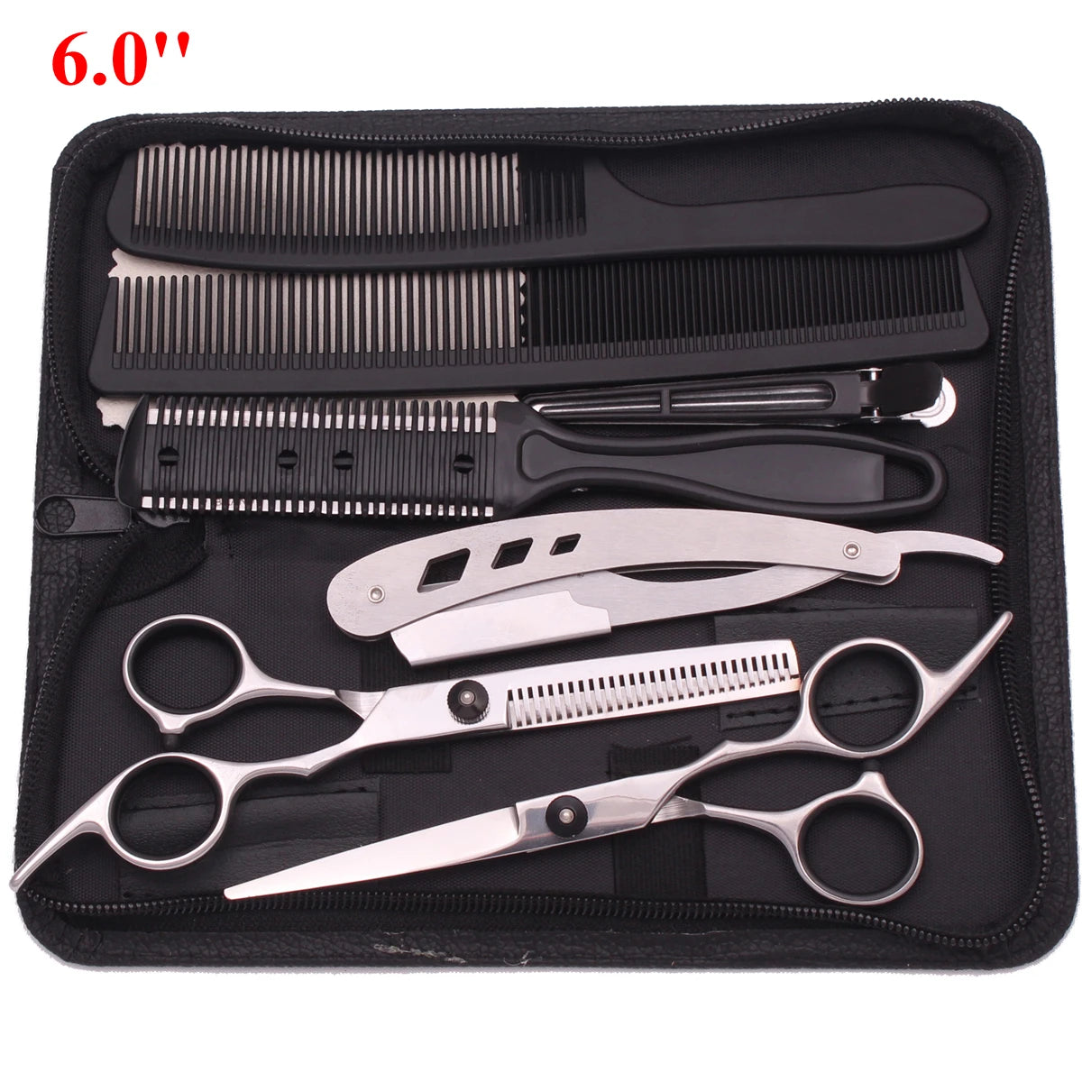 6'' Professional Hair Scissors Thinning Cutting Shears Hairdressing Comb Razor Set Salon Barber & Home Japan Steel