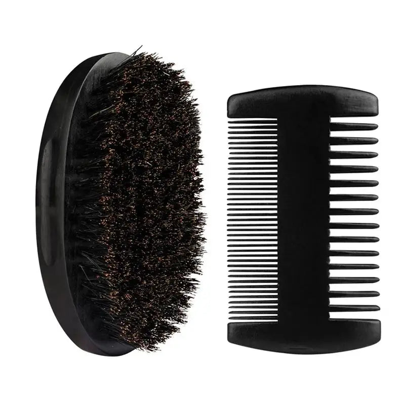 Professional Barber Men Shaving Brush Comb Kits Wood Soft Boar Bristle Beard Brush Mustache Comb Kit With Gift Bag Hair Comb Set