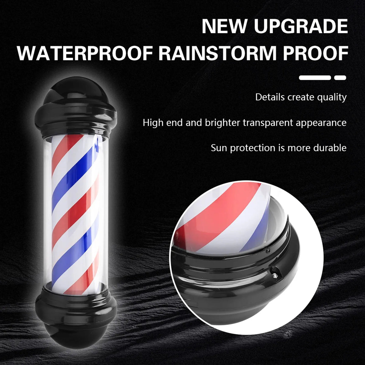 Barber Pole Light Sturdy Wall Hanging Salon Rotating Light Salon Open Sign Light for Beauty Salon Barbershop Outdoor Hair Salon