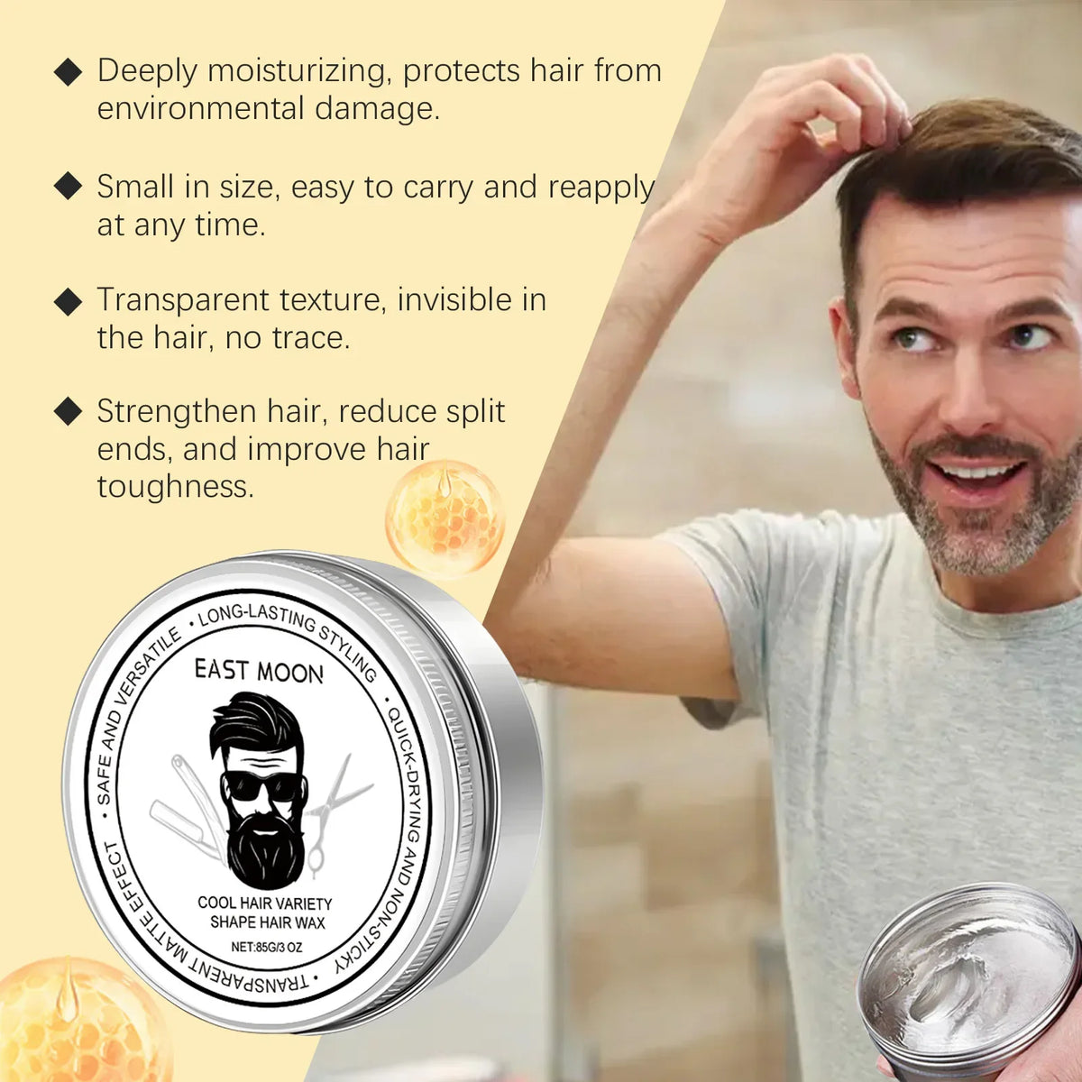EAST MOON Styling Matte Hair Wax Leave-in Hairs Refreshing Hair Wax Gentle Without Damaging Hairs 85g Hair Gel for Men
