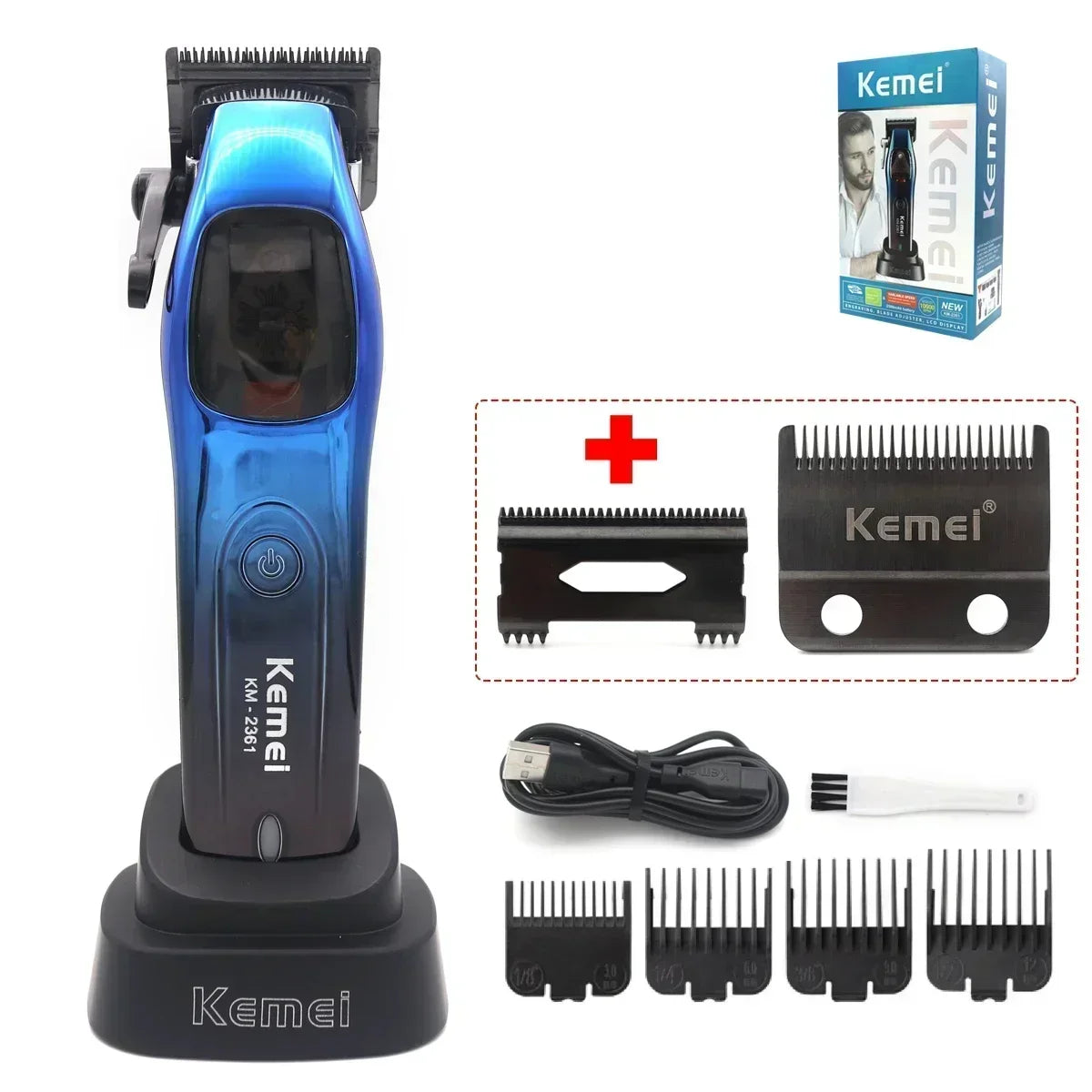 Kemei 2361 10000RPM Professional Men's Hair Clipper Magnetic Motor DLC Blade with Base Charger Hair Trimmer Hair Cutting Machine
