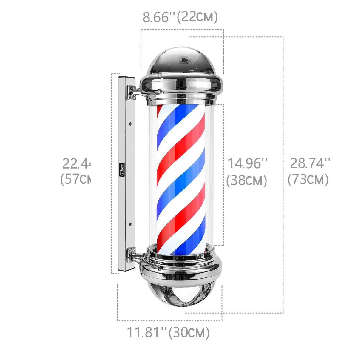 Barber Light Pole Wall Mount LED Light 22.8 Inch Barbershop Rotating Light Fixture Classic Signs for Hair Salon Use