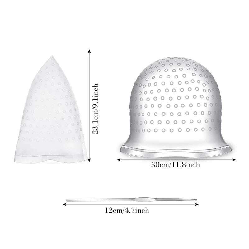4pcs Hair Coloring Highlighting Cap with Hook and Hair Dyeing Gloves Reusable Highlight Cap Silicone Hair Coloring Frosting Cap