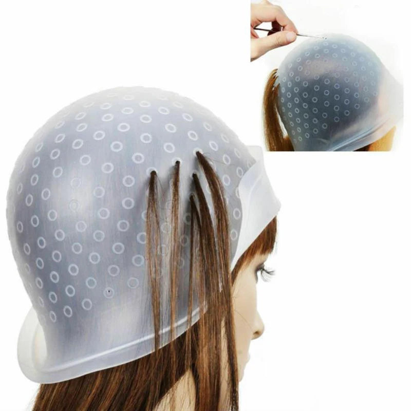 1 Pc Silicone Hair Highlights Cap With Needle Reusable Hair Coloring Cap Hair Dye Hat Hair Styling Tools Barber Accessories