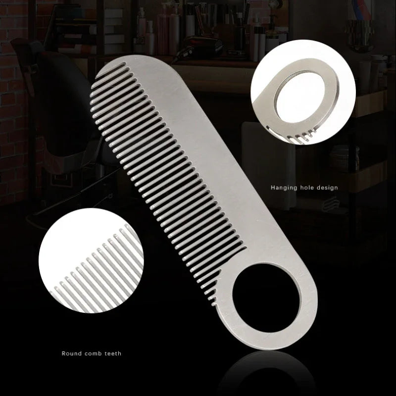 Stainless Steel Men's Beard Comb Portable Mini Oil Head Comb for Barber Mustache Care Shaping Tools Pocket Size Silver Hair Comb