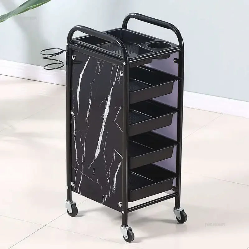 Retro Iron Salon Trolleys Nordic Beauty Salon Drawers Cart With Wheels Creative Hair Salon Perm And Dye Tool Cart