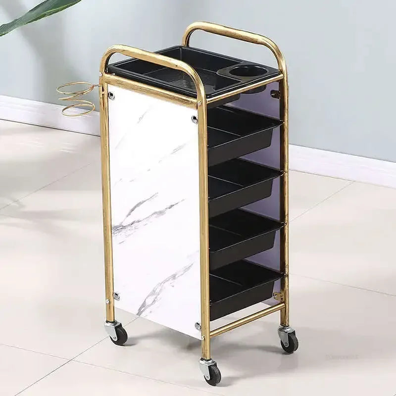 Retro Iron Salon Trolleys Nordic Beauty Salon Drawers Cart With Wheels Creative Hair Salon Perm And Dye Tool Cart