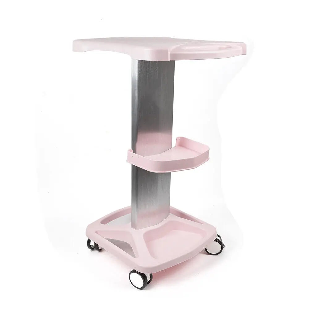 Pink/White Mobile Salon Trolley Stand with Wheel Spa Beauty Machine Trolley Stand Tray Rolling Cart Shelf Hairdressing Supplies