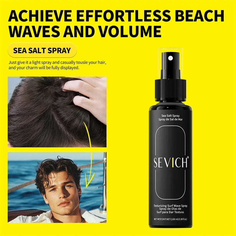 Sevich Sea Salt Spray For Men Beach Waves Spray Powder Set Hair Texturizer 100ml Heatless Volume Hair Volumizing Sea Salt Spray