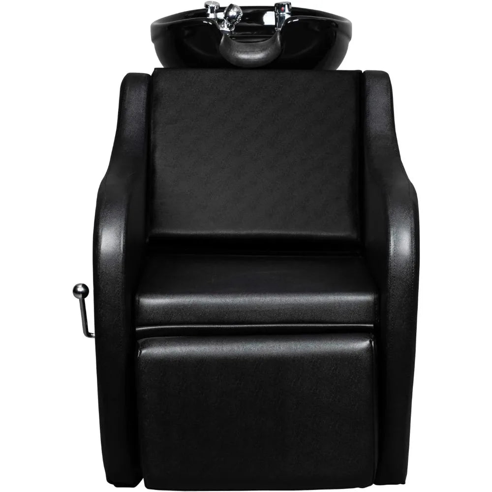 Backwash Shampoo Unit for Salon, Hair Washing Station with Ceramic Bowl Adjustable Footrest, Sink Barber Shop Beauty Equipment