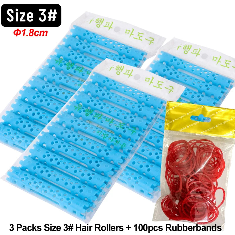 30pcs/set Hollow Cold Perm Rods with Rubberbands Heatless Classic Hair Curler Bars Light Weight Multiholes Root Perm 1904