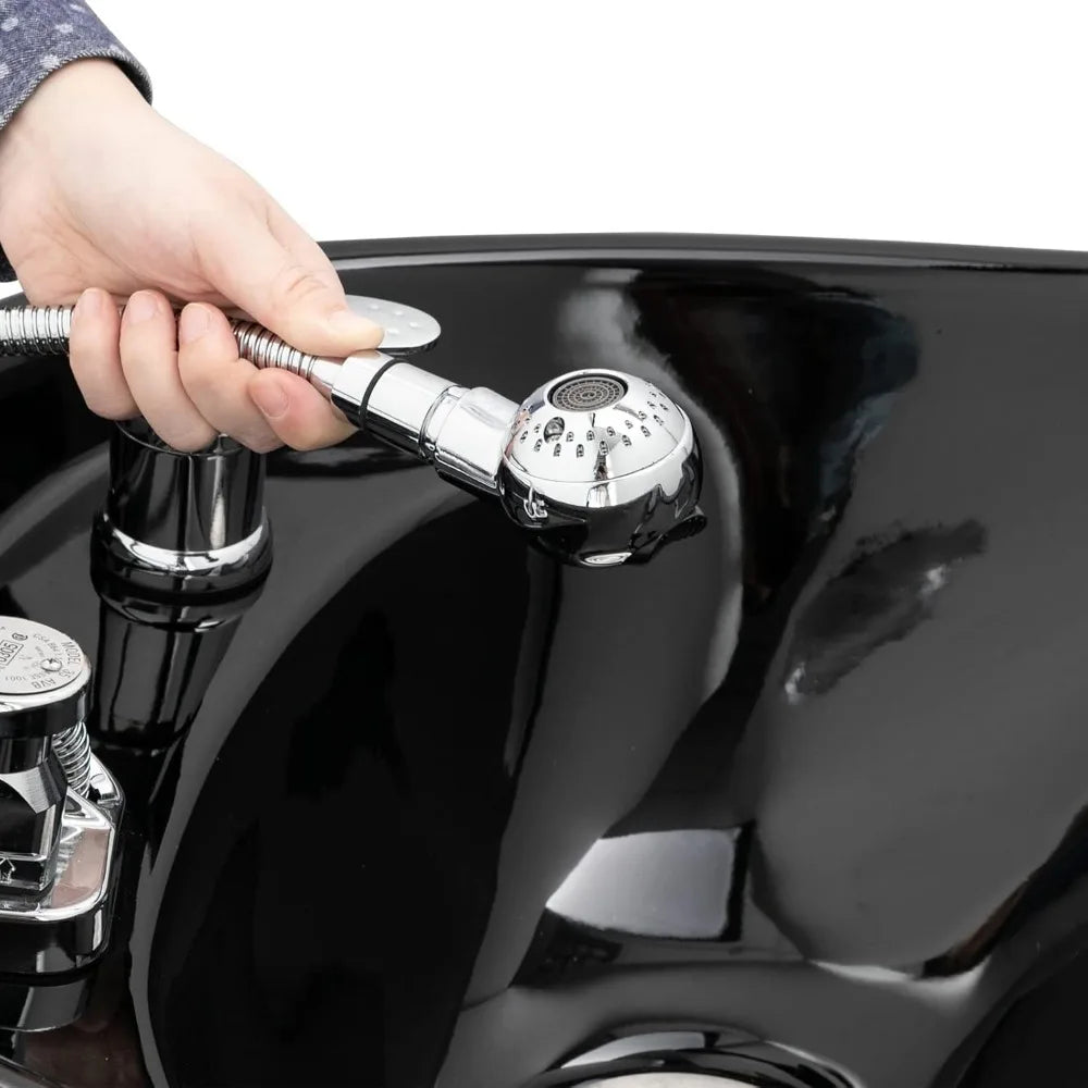 Backwash Shampoo Unit for Salon, Hair Washing Station with Ceramic Bowl Adjustable Footrest, Sink Barber Shop Beauty Equipment