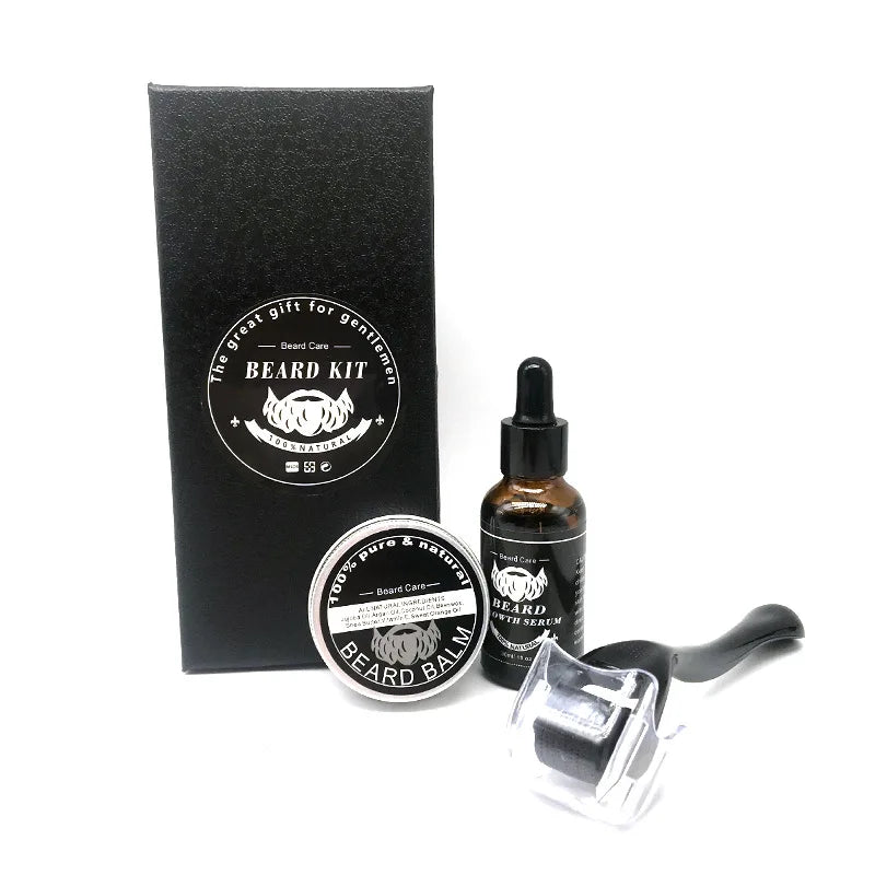 Beard Care Set Beard Serum Oil Balm Beard Comb Bristle Brush Scissors Beard Oil Beard Growth Set Men Beard Care Kit roller micro