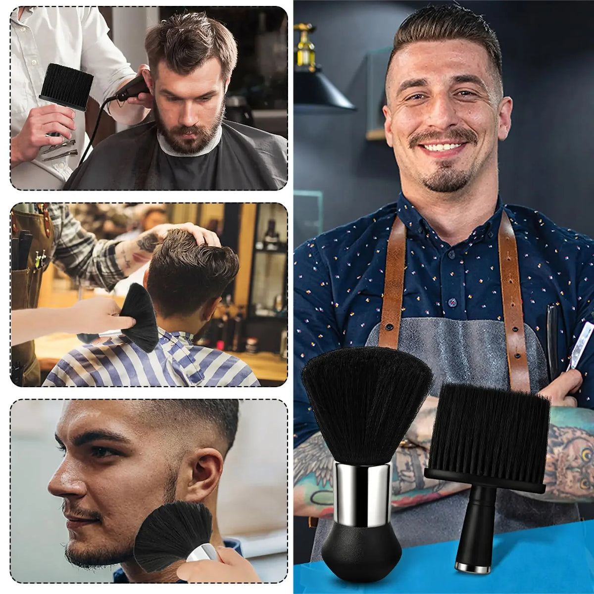 2pcs Barber Brush Set Hairdresser Clipper Blade Clean Brushes Neck Duster Brush Cleaning Hairbrush Barbershop Tools Accessories