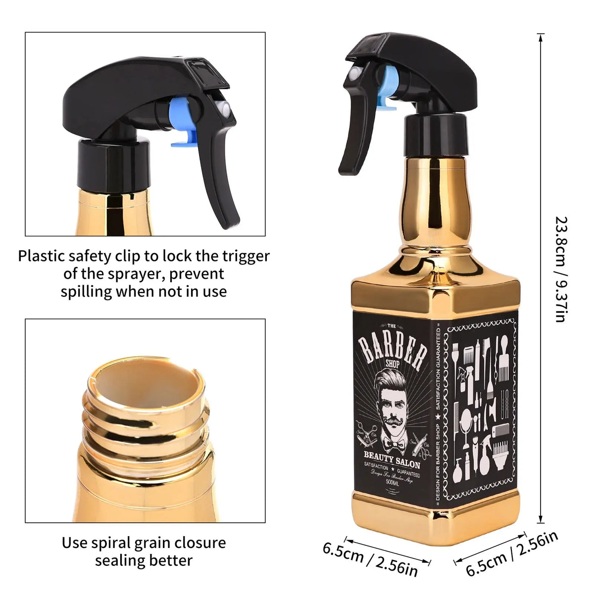 Professional Hairdressing Styling Tools Set Gold Barber Spary bottle 6 Inch Haircut Men Manual Shaver Salon Hair Cleaning Brush