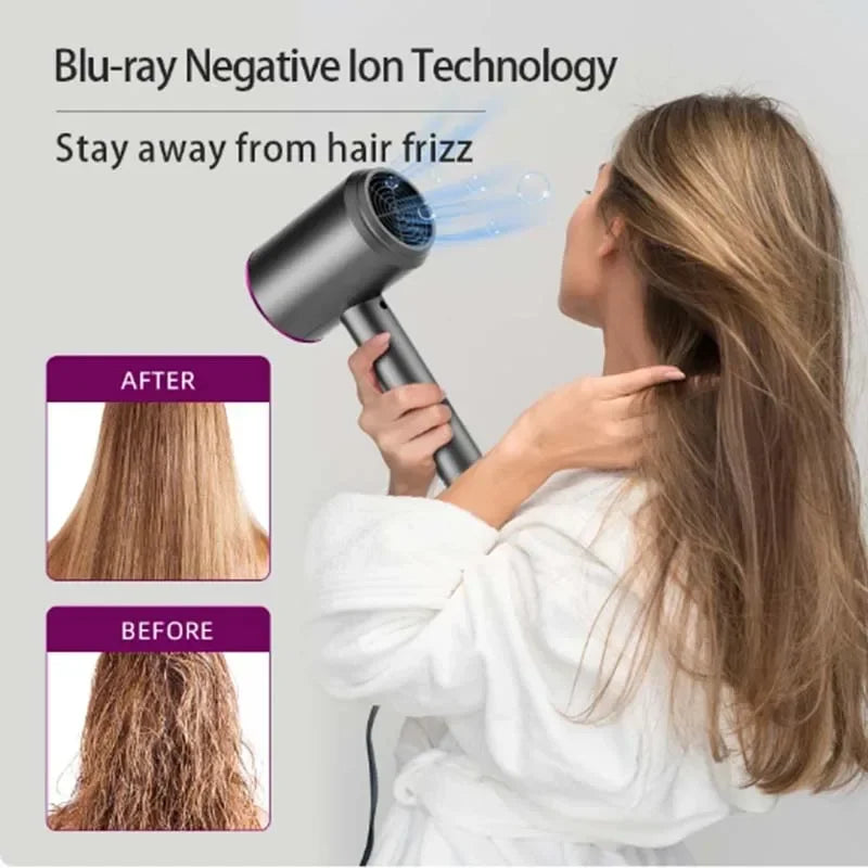 Hair Dryer Quick-Drying Low-Noise Electric Hairbrush Professional Blue Light Negative Ion Collagen Hair Care Dryer