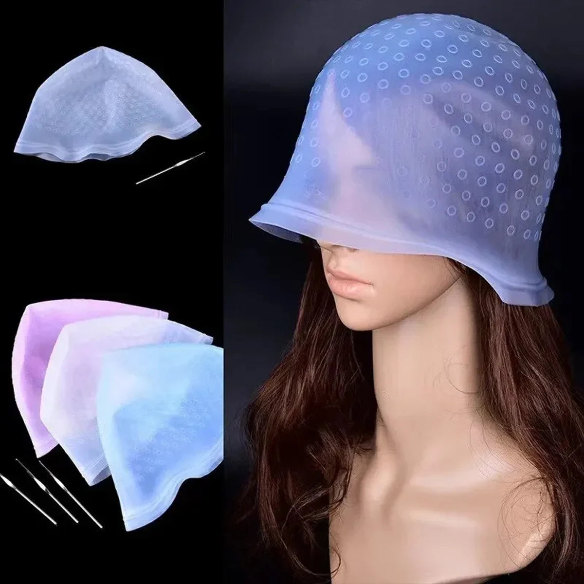 Soft Silicone Hair Coloring Cap Barber Reusable Highlighting Hair Dying Frosting Hat Pro Salon Home Hairstyling Tool Accessories