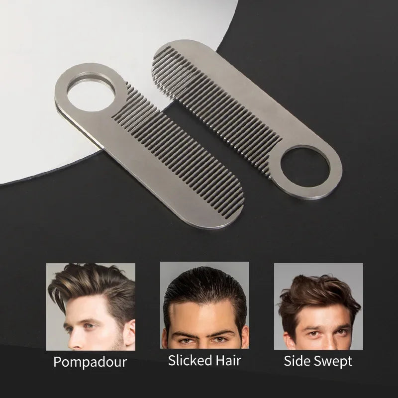 Stainless Steel Men's Beard Comb Portable Mini Oil Head Comb for Barber Mustache Care Shaping Tools Pocket Size Silver Hair Comb