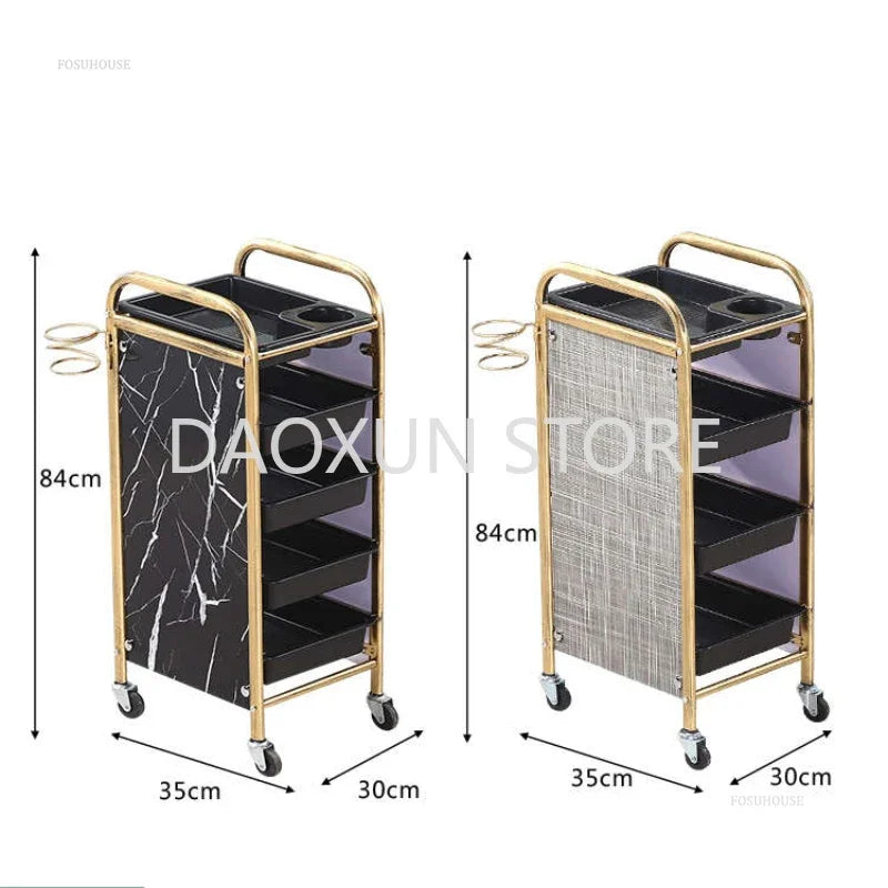 Retro Iron Salon Trolleys Nordic Beauty Salon Drawers Cart With Wheels Creative Hair Salon Perm And Dye Tool Cart
