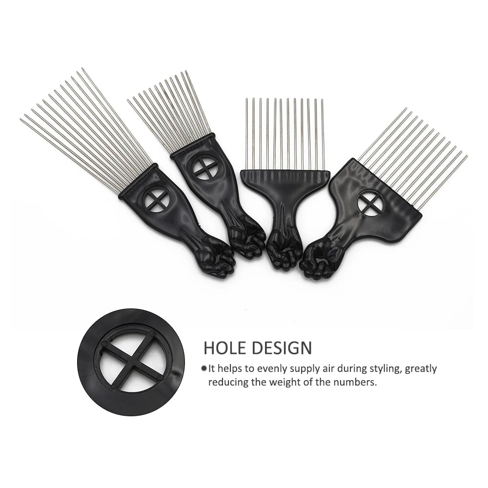 1 Piece Afro Fork Comb Stainless Steel Wide Teeth Hairdressing Brush Metal Pins Pick Hair Styling Tools Insert Curly Hair Comb
