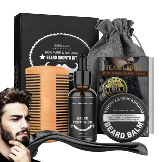 5pcs Beard Growth Kit Hair Growth Enhancer Thicker Oil Nourishing Leave-in Conditioner Beard Growth Solution Beard Cream comb