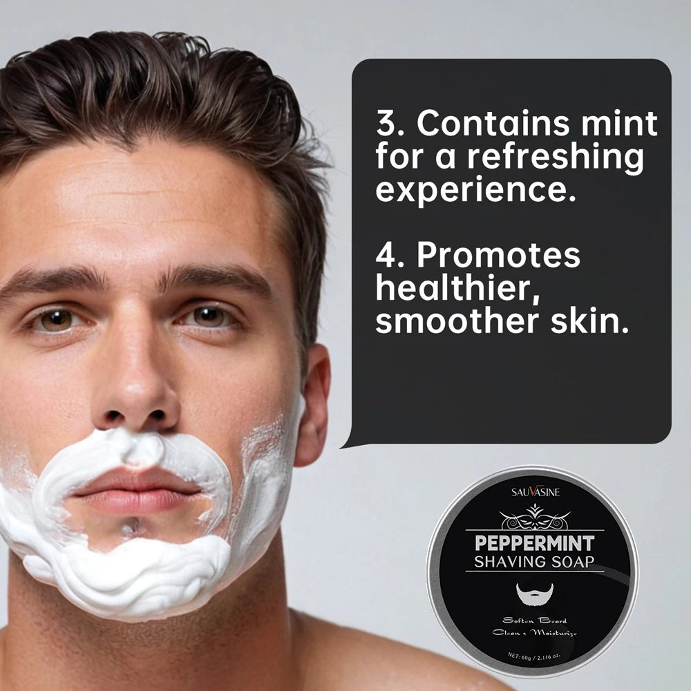 120g Beard Shaving Soap For Men Hand Made Smooth Texture Gentle Soften Clean Beard Foam Shaving Cream Barber Mousse With Brush