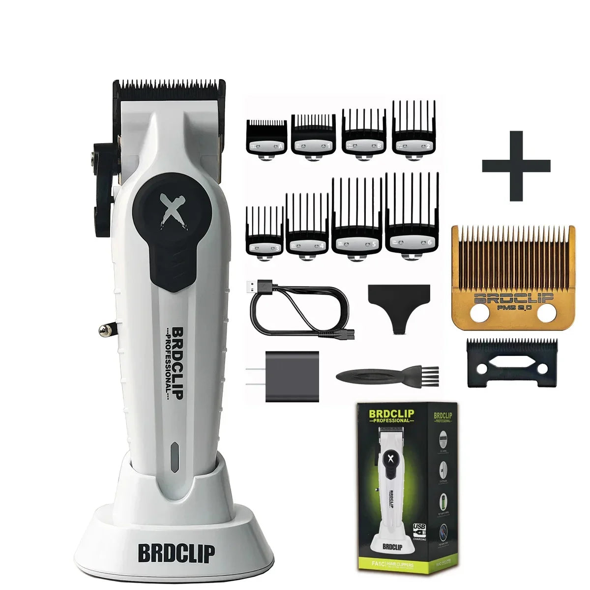 BRDCLIP X Series FA1C White Gradient 8800RPM Professional Hair Clipper Equipped with Charging Dock Suitable for Men's Hair Salon