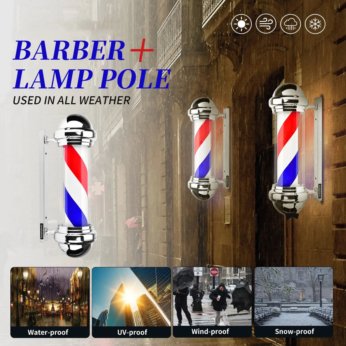 Barber Light Pole Wall Mount LED Light 22.8 Inch Barbershop Rotating Light Fixture Classic Signs for Hair Salon Use