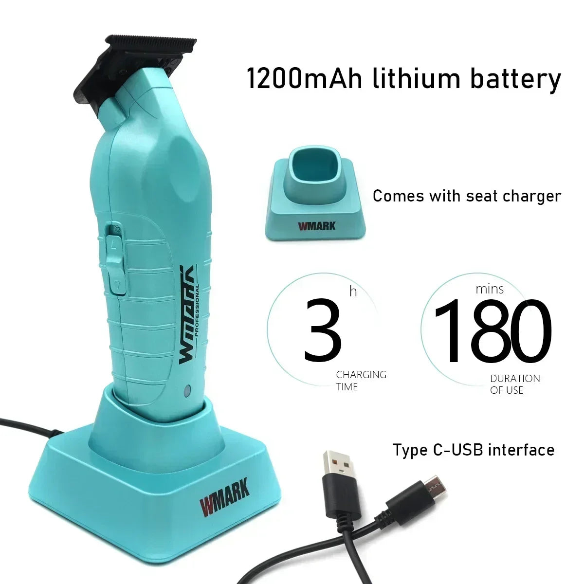 WMARK NG-317 Hair Trimmer Machine Zero Gapped DLC Blade with Base Charger Professional Hair Clipper for Men Finishing Machine