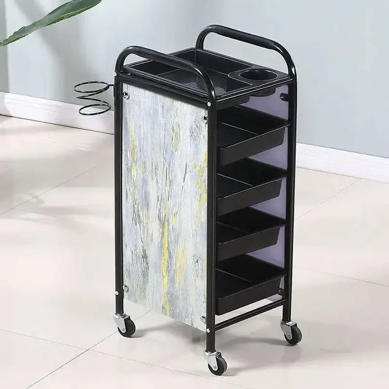 Retro Iron Salon Trolleys Nordic Beauty Salon Drawers Cart With Wheels Creative Hair Salon Perm And Dye Tool Cart