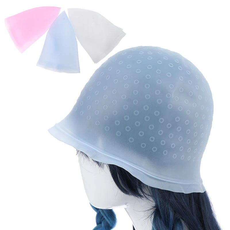 1 Pc Silicone Hair Highlights Cap With Needle Reusable Hair Coloring Cap Hair Dye Hat Hair Styling Tools Barber Accessories