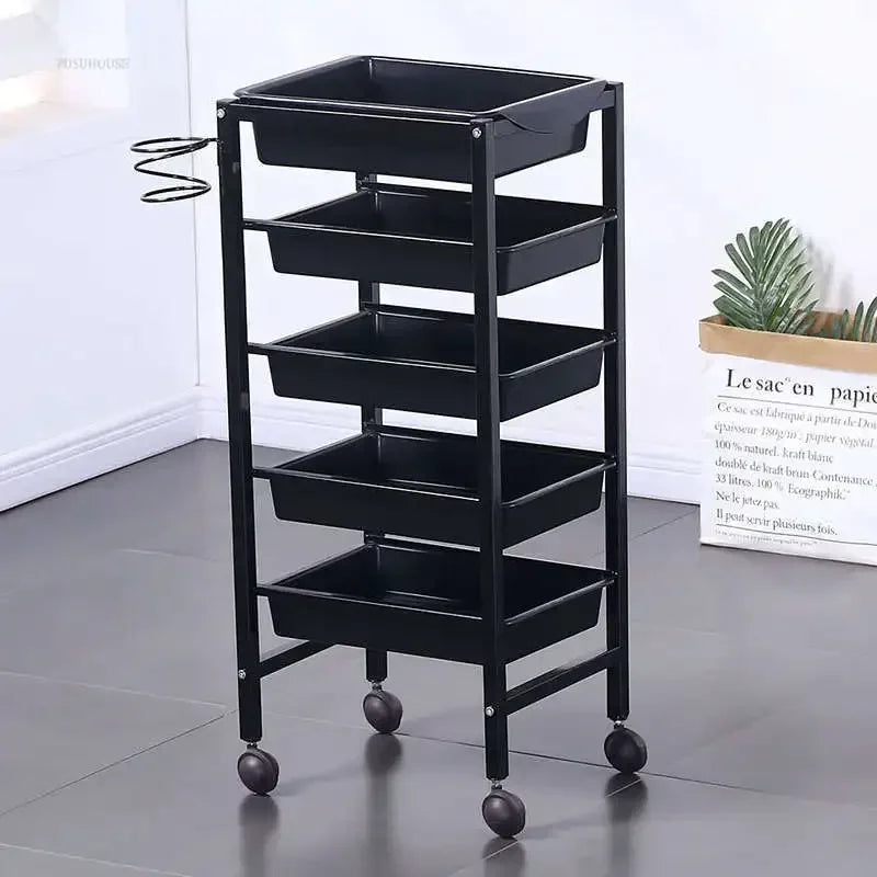 Retro Iron Salon Trolleys Nordic Beauty Salon Drawers Cart With Wheels Creative Hair Salon Perm And Dye Tool Cart