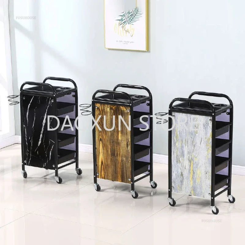Retro Iron Salon Trolleys Nordic Beauty Salon Drawers Cart With Wheels Creative Hair Salon Perm And Dye Tool Cart