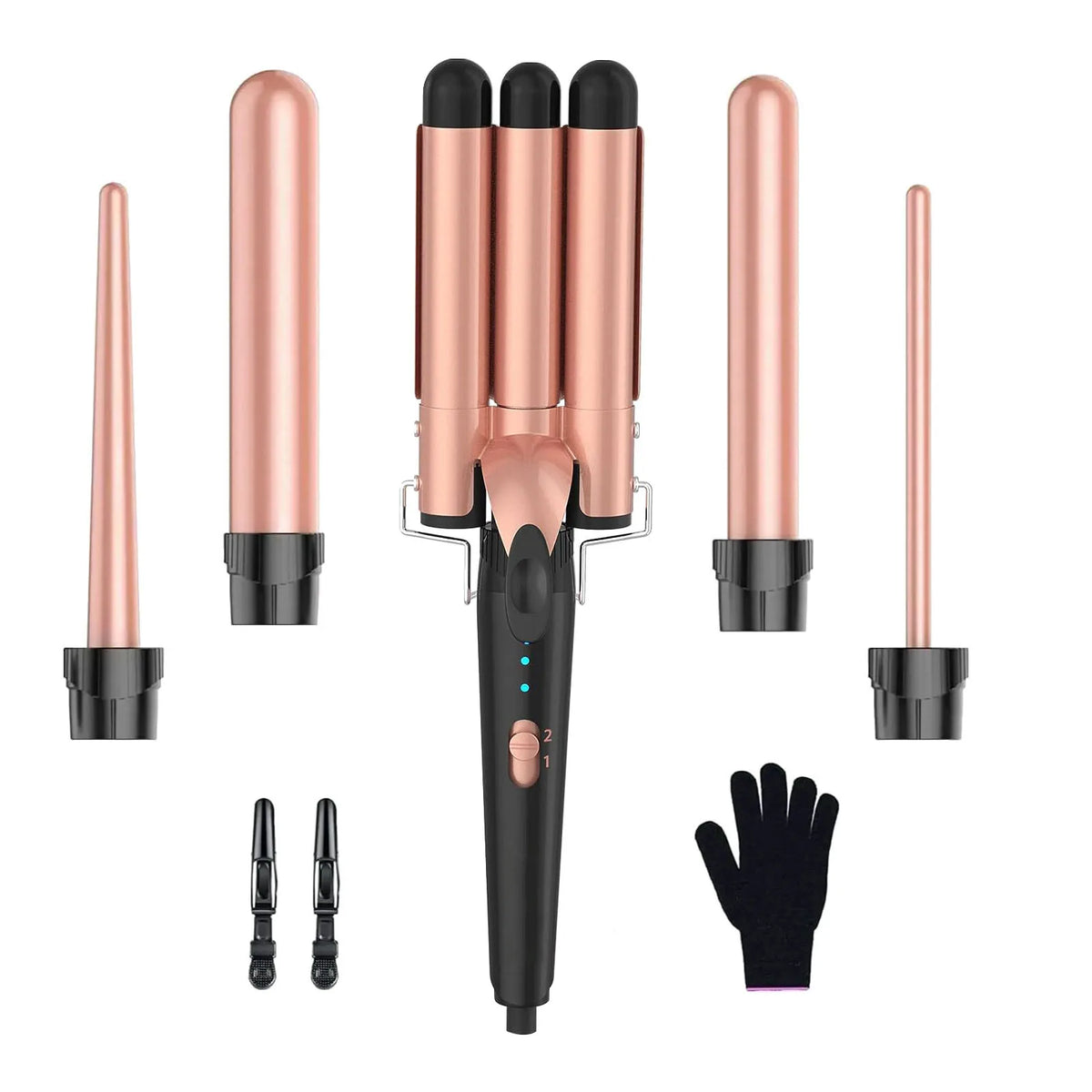 5 in 1 Curling Iron Set with Curling Brush, 0.35”-1.25” Hair Curler Wand for Hairstyle and Heat Resistant Gloves and Hair Clips