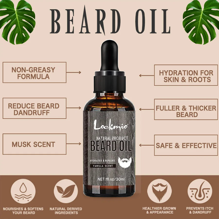 Beard Care Kit Beards Gloss Moisturize Serum Beard Oil Prevents Itch and Moustache Dandruff Softens and Nourish Whiskers Product
