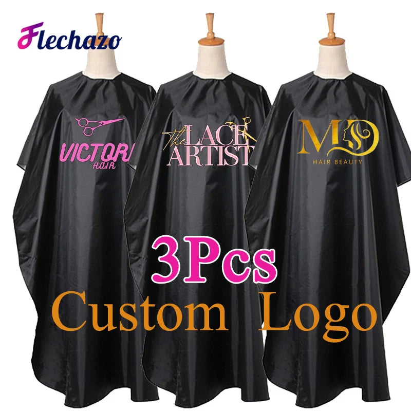Custom Logo Hairdresser Barber Cape 3Pcs Black Waterproof Professional Hairstyle Cape Lighweight Home Sale Use Hair Cutting Cape