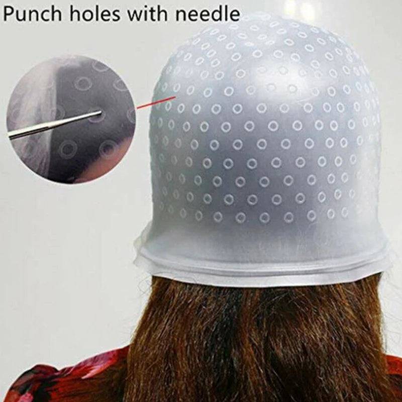 1 Pc Silicone Hair Highlights Cap With Needle Reusable Hair Coloring Cap Hair Dye Hat Hair Styling Tools Barber Accessories