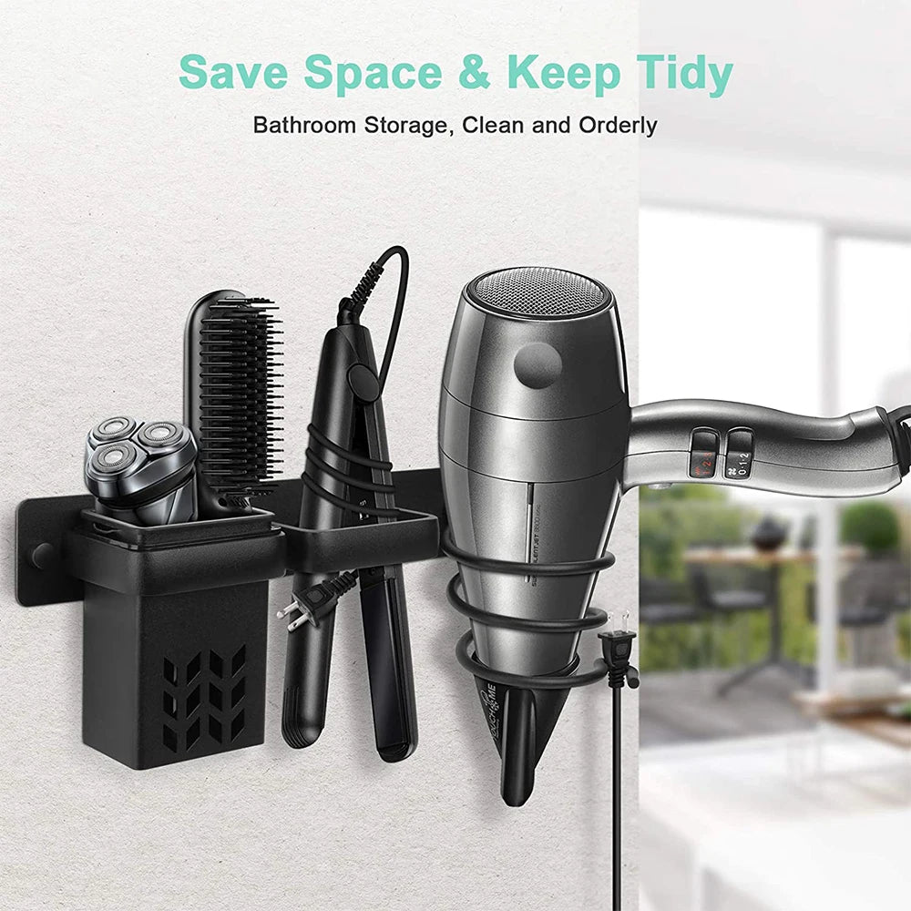 Wall-Mounted Hair Dryer Storage Rack Multifunctional Bathroom Hair Care Tool Straightening Irons And Curling Irons Storage Box