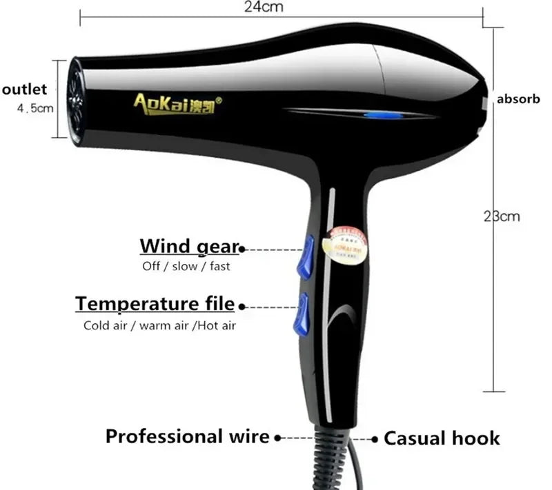 Professional Powerful Hair Dryer Fast Styling Blow Dryer Hot And Cold Adjustment Air Dryer Nozzle For Hairdresser Barber Salon Tools