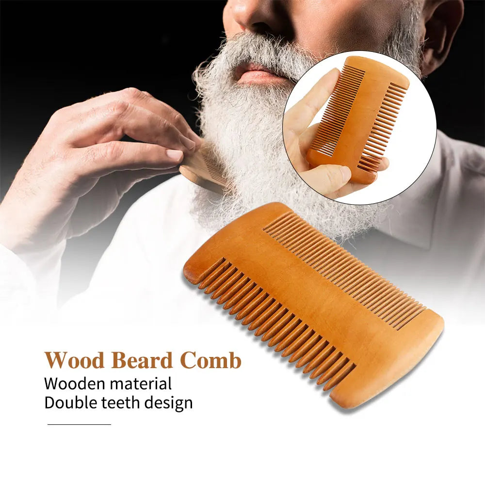 Boar Bristle Wood Beard Brush Hairdresser Shaving Tools Men Mustache Comb With Gift Bag Barber Beard Grooming Set Hair Comb Kit