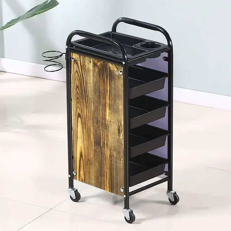 Retro Iron Salon Trolleys Nordic Beauty Salon Drawers Cart With Wheels Creative Hair Salon Perm And Dye Tool Cart