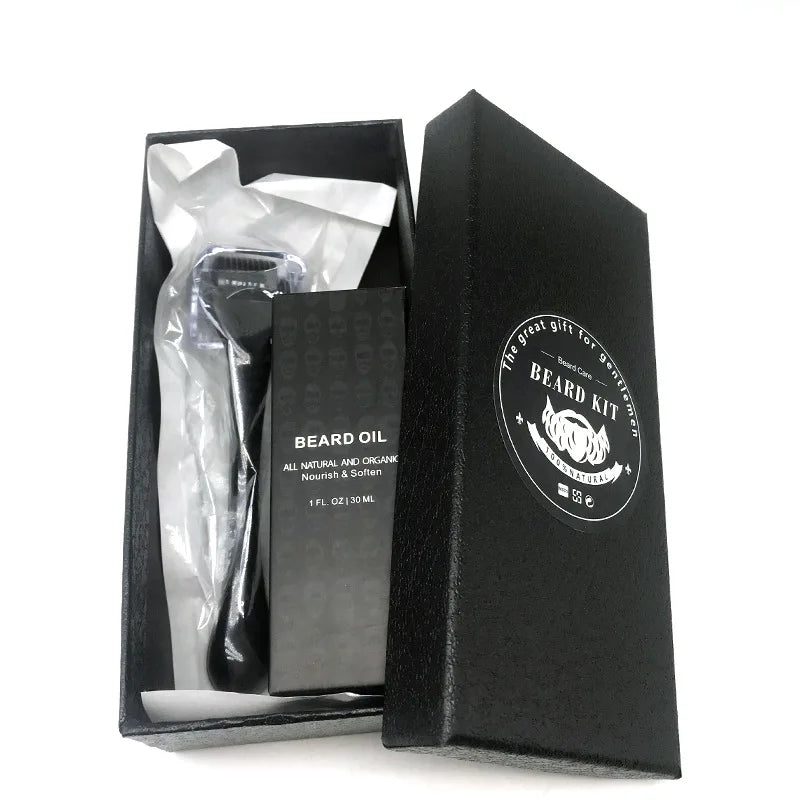 Beard Care Set Beard Serum Oil Balm Beard Comb Bristle Brush Scissors Beard Oil Beard Growth Set Men Beard Care Kit roller micro