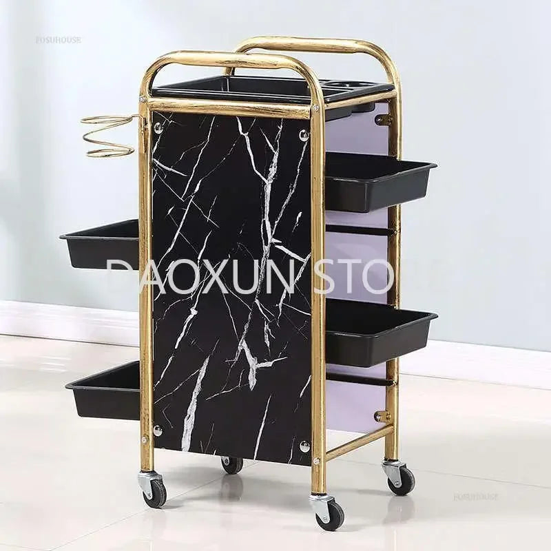 Retro Iron Salon Trolleys Nordic Beauty Salon Drawers Cart With Wheels Creative Hair Salon Perm And Dye Tool Cart