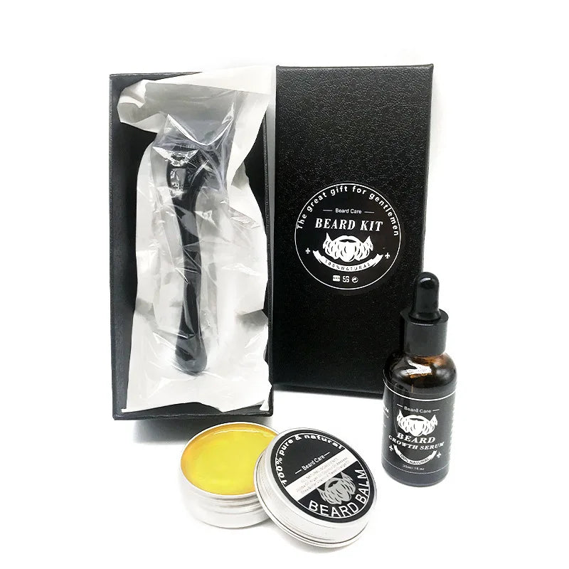 Beard Care Set Beard Serum Oil Balm Beard Comb Bristle Brush Scissors Beard Oil Beard Growth Set Men Beard Care Kit roller micro