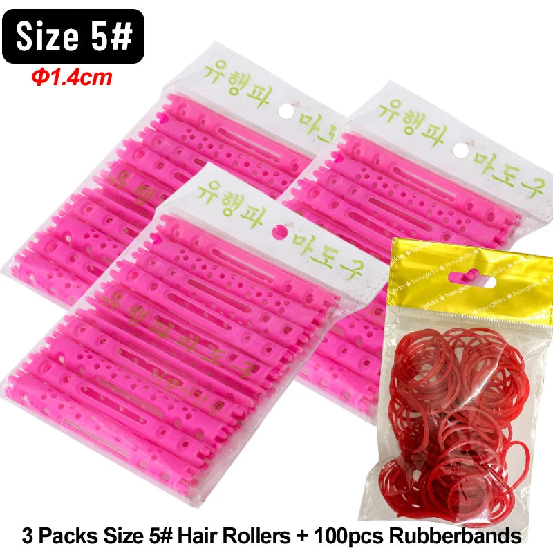 30pcs/set Hollow Cold Perm Rods with Rubberbands Heatless Classic Hair Curler Bars Light Weight Multiholes Root Perm 1904